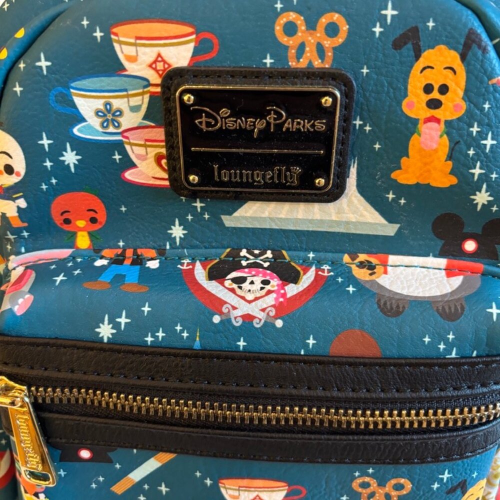 DISNEY PARKS LOUNGEFLY BACKPACK Disney Characters Blue EUC - Picture 5 of 16